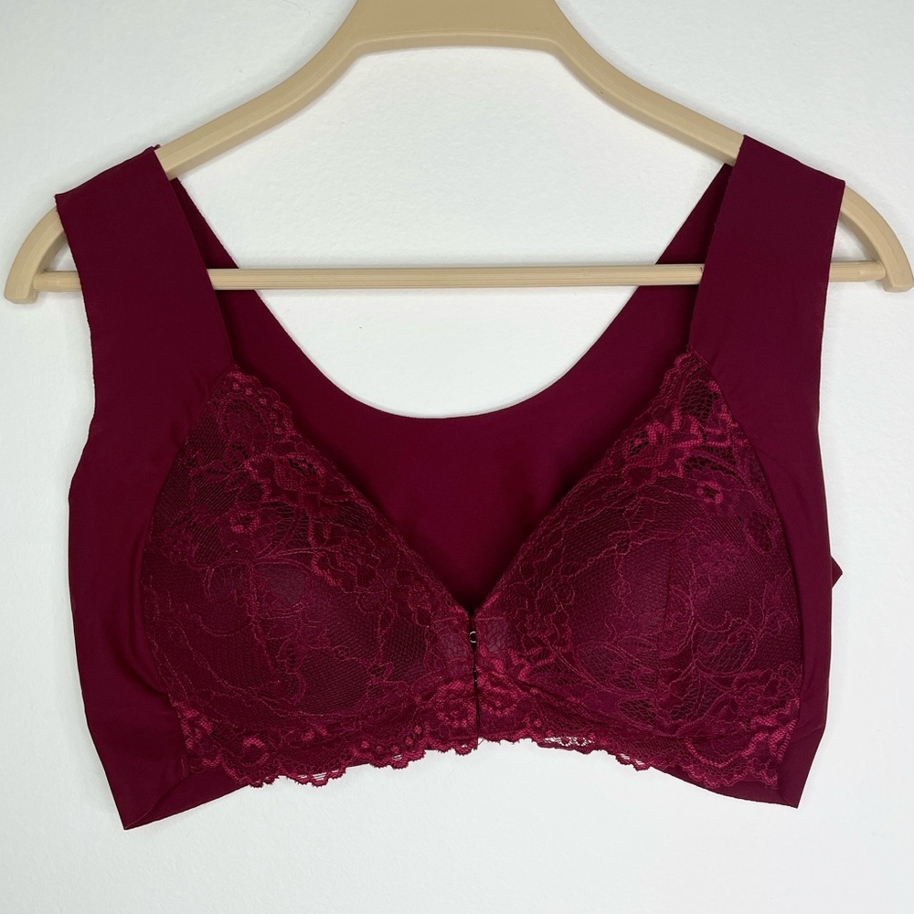 Whimsigoth Burgundy Lace Bralette – Soft Stretch seamless | Size XL